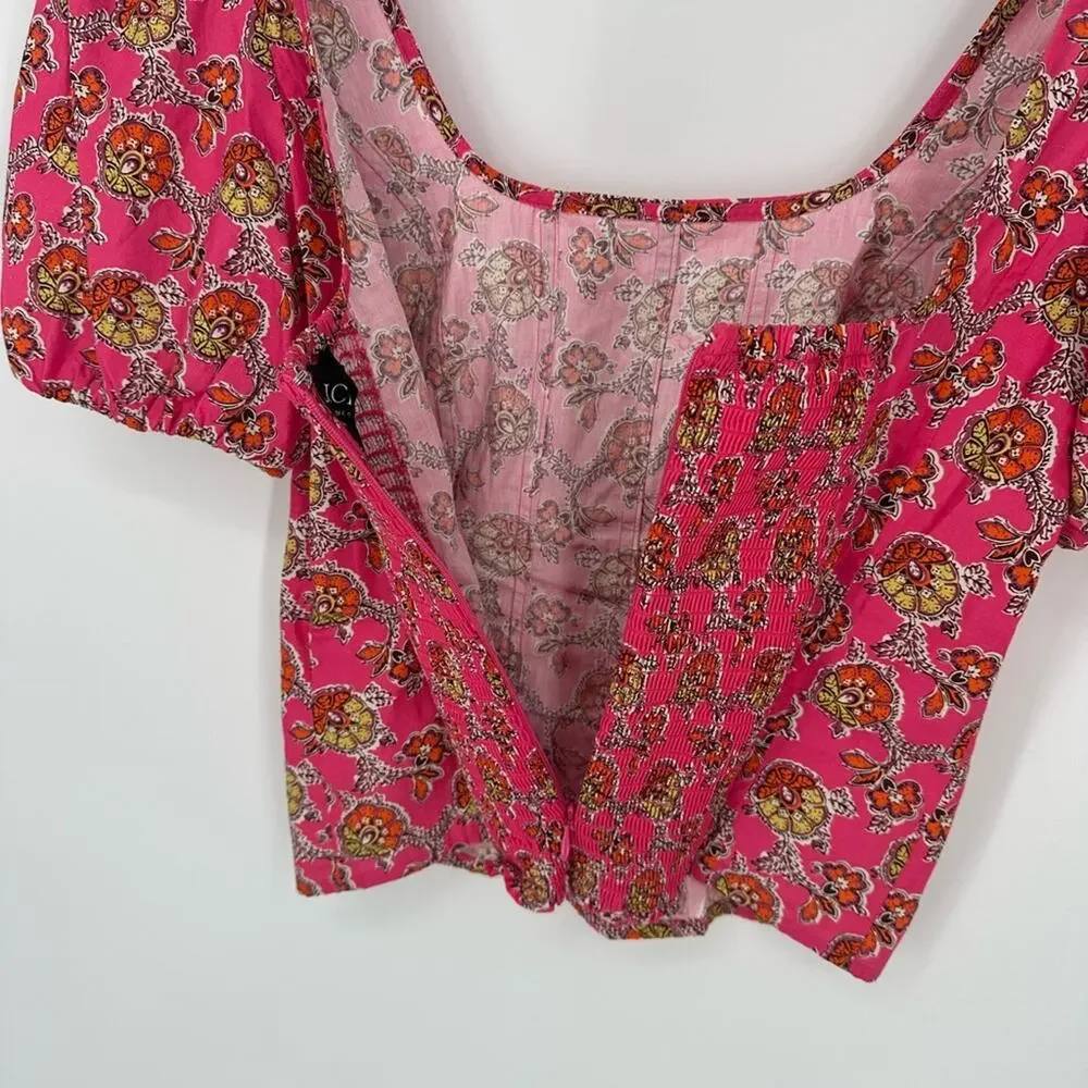 J. Crew Collection Puff-sleeve squareneck top in Ratti® pink blooms print Sz 4